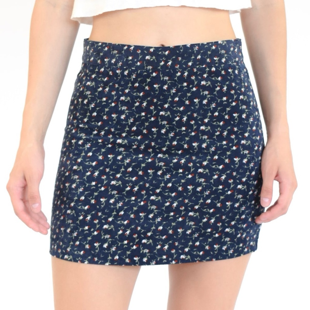 White Fawn Ditsy Floral Corduroy Navy Blue Mini Skirt Women's Size S